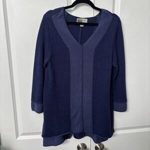 Habitat Blue Knit Tunic Sweater Womens S Oversized V-neck Lagenlook Boho Hippie